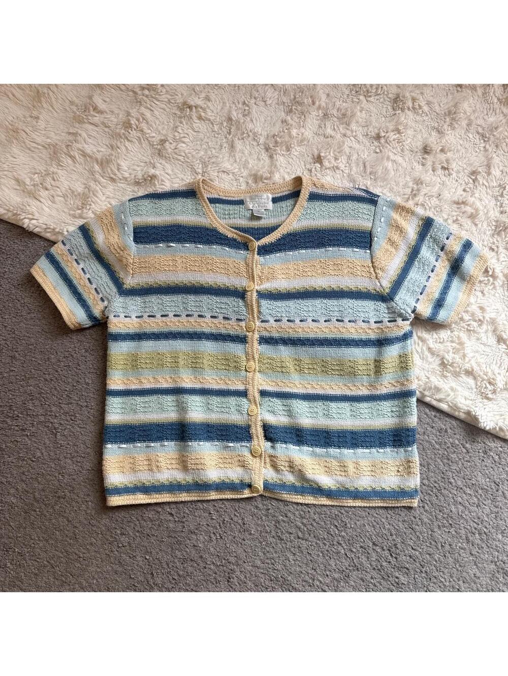 Christopher & Banks cottagecore Short Sleeve button up knit Cardigan sweater M